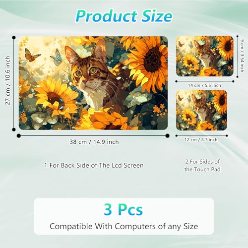Laptop Skin Sticker Decal 12"-15.6" Universal Laptop/Notebook/Netbook Vinyl - Waterproof Scratch Resistant,Fits HP Dell Lenovo MacBook,2 Free Wrist Pads,Easy Apply & Remove,Cute Cat Sunflower - color: Cute Cat Sunflower