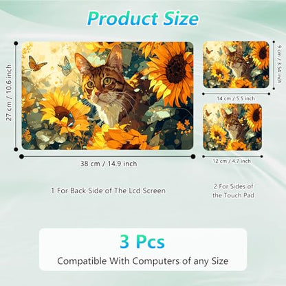 Laptop Skin Sticker Decal 12"-15.6" Universal Laptop/Notebook/Netbook Vinyl - Waterproof Scratch Resistant,Fits HP Dell Lenovo MacBook,2 Free Wrist Pads,Easy Apply & Remove,Cute Cat Sunflower - color: Cute Cat Sunflower
