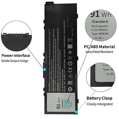 91Wh MFKVP 11.4V Laptop Battery for Dell Precision 15 7510 7520 17 7710 7720 M7510 M7710 GR5D3 M28DH RDYCT 451-BBSF 451-BBSB TWCPG 0FNY7 1G9VM T05W1 - size: 9.6 x 3 x 0.55 inches MFKVP BATTERY