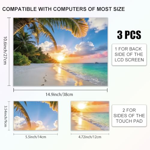 3Pcs Beach Laptop Skin Sticker Scenery Universal Removable Vinyl Stickers Fits for 12.1 13 14 15.6 16 Inch Waterproof Notebook Decal Cover Gift - color: Blue
