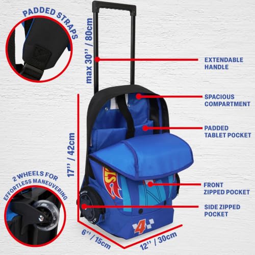 Get Trend Hot Wheels 3D Rolling Luggage with Wheels, 17” Travel Bag | 19L Cabin Suitcase, Lightweight Kids Carry On Backpack with Telescopic Handle for Trips, Holidays & School - color: Blue/Multi Hot Wheels