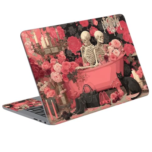 Universal Laptop Skin Sticker Decal with 2 Wrist Pad Skins, Waterproof Scratch Vinyl Cover for 11–15.6 Inch MacBook, HP, Dell, Lenovo, Cutable & Reusable,Pink Skeleton Bathtub - color: Pink Skeleton Bathtub