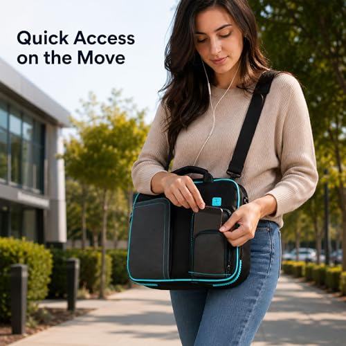 15.6 Inch Laptop Briefcase Shoulder Bag, Water Resistant Nylon Messenger Bag, Padded Compartment, Trolley Strap - color: Aqua