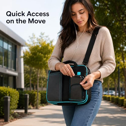 15.6 Inch Laptop Briefcase Shoulder Bag, Water Resistant Nylon Messenger Bag, Padded Compartment, Trolley Strap - color: Aqua