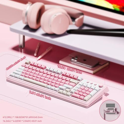 AULA 99 Key Keyboard, Wireless Pink Gaming Keyboard Creamy with Number Pad | Membrane Keyboard,RGB Backlit,Tri-Mode BT/2.4GHz/USB-C,2000mAh Rechargeable Thocky Clicky Creamy Sound Computer Keyboards - color: Pink