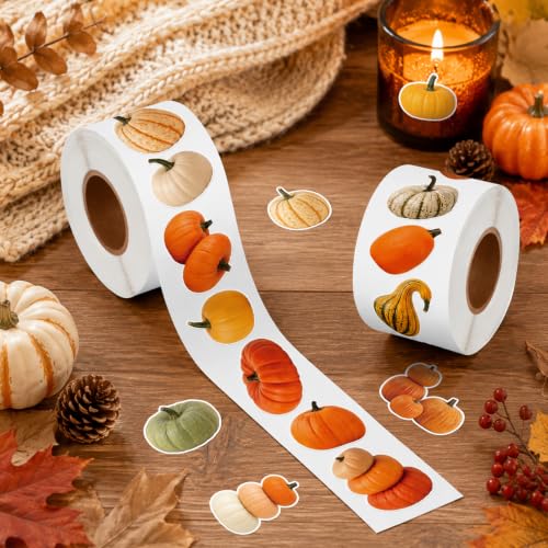 Fall Pumpkin Self Adhesive Easy Peel Sticker for Laptop Scrapbook | 16 Realistic Fall Harvest Designs Waterproof Vinyl Strong Adhesion No Residue for Journals Water Bottles Water Bottle - style: Autumn Fall Pumpkin