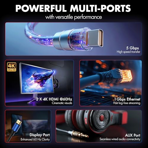 Type C 11 in 1 Wozoyo Docking Station, PD 100W, 2X4K@60Hz HDMI, 4K DisplayPort,2XUSB 5Gbps, 1 Gigabit Ethernet, SD/TF,AUX Port, Compatible Thunderbolt 4, macOS, Windows, Android & iOS - style: 11-in-1
