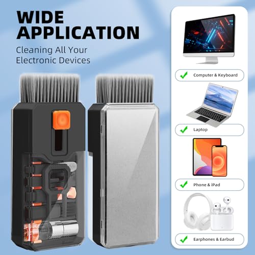 Keyboard Cleaner & Laptop Cleaning Kit, All-in-1 for Computer PC, Black | Electronics Deep Cleaning Reusable Brush Tool, Screen-Safe Spray, for iPhone iPad Macbook Airpod Camera, Gaming Accessories - color: Black