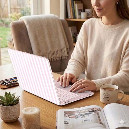 for MacBook Neo 13 Inch Case 2026 (Model A3404, A18 Pro chip), Stylish Pattern Protective Hard Shell with Screen Protector, Keyboard Cover & USB-C Adapter - Pink & White Stripes - color: Pink White Stripes