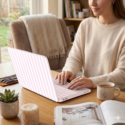 for MacBook Neo 13 Inch Case 2026 (Model A3404, A18 Pro chip), Stylish Pattern Protective Hard Shell with Screen Protector, Keyboard Cover & USB-C Adapter - Pink & White Stripes - color: Pink White Stripes