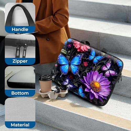 Laptop Sleeve with Handle 10 Inch, Waterproof Laptop Case Bag, Butterfly Flowers Pattern Design Computer Sleeve Compatible with MacBook Air, Pro, HP, Dell, Lenovo, ASUS - color: Butterfly Flowers, size: 10inch(9.7-10.5")