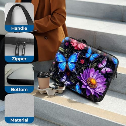 Laptop Sleeve with Handle 13 Inch, Waterproof Laptop Case Bag, Butterfly Flowers Pattern Design Computer Sleeve Compatible with MacBook Air, Pro, HP, Dell, Lenovo, ASUS - color: Butterfly Flowers, size: 13inch(13-13.6")
