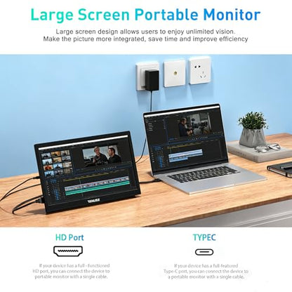 PJGCWB 15.6" Portable Monitor 1366 * 768 HD USB-C HDMI Second External Monitor for Laptop,PC,Mac Phone,PS,Xbox,Swich,IPS Ultra-Thin Zero Frame Gaming Display(Inches, 15.6)