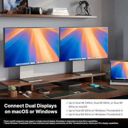 CalDigit TS5 PLUS - Thunderbolt 5 Dock - 20 Port, 10Gb Ethernet, 140W dedicated host Charging, TBT-5 x 3, USB 10Gb/s x10, Dual USB Controllers, Up to Two 8K 60Hz Displays, 1.0m Braided Cable, 330W PSU - style: TS5 Plus