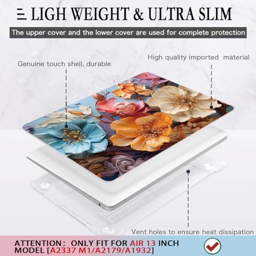 CISSOOK Compatible with MacBook Air 13 inch Case 2021 2020 2019 2018 | A2337 A2179 A1932, Flower Hard Shell Case with Keyboard Cover for MacBook Air 13 Inch M1, Silk Flowers - color: Silk Flowers
