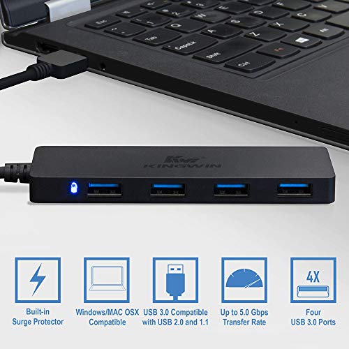 Kingwin USB Hub 4 Port USB 3.0 Data Hub for Mobile SSD, MacBook, Mac Pro/ Mini, iMac, Chromebook, Surface Pro, USB Flash Drives, Notebook PC, XPS, and More [Ultra Slim] - style: USB 3.0