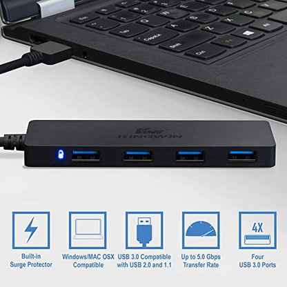 Kingwin USB Hub 4 Port USB 3.0 Data Hub for Mobile SSD, MacBook, Mac Pro/ Mini, iMac, Chromebook, Surface Pro, USB Flash Drives, Notebook PC, XPS, and More [Ultra Slim] - style: USB 3.0