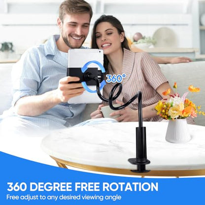 Lazy Bracket Gooseneck Tablet Holder for Bed, 360 Flexible Long Arm Adjustable Tablets Stand Clamp for Desk Phone Mount, Compatible with iPad 4" - 8" Tablet Gooseneck Holder Cell Phone Stand