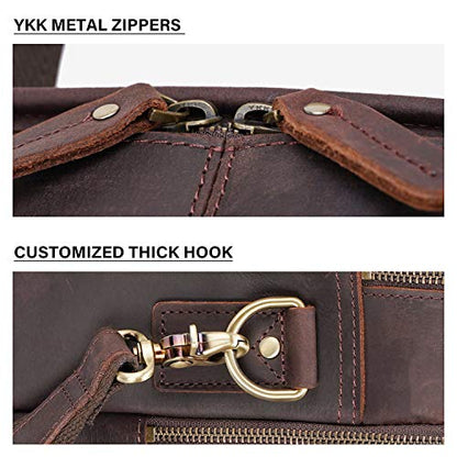 Men's Full Grain Leather Briefcase Large 17 Inch Business Travel Laptop Messenger Bag Tote with YKK Metal Zippers - color: Dark Brown