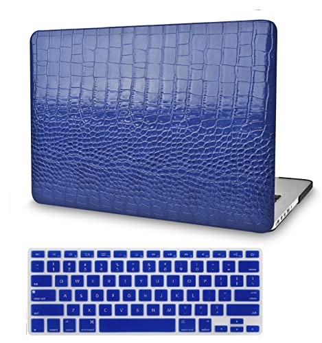 KECC Ultra Thin Case for MacBook Pro 13 inch 2026 2025-2016 Release M2 M1 Chip, Italian Leather Hard Shell for MacBook Pro 13” + Keyboard Cover, Navy Crocodile Leather - color: Navy Crocodile Leather, size: Pro 13" M1 M2 2016-2025