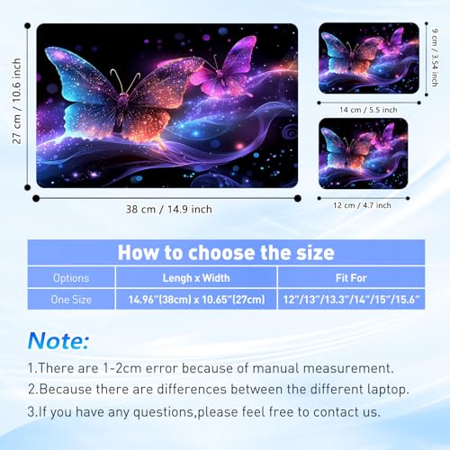 Universal Laptop Skin Sticker Decal with 2 Wrist Pad Skins, Waterproof Scratch Vinyl Cover for 11–15.6 Inch MacBook, HP, Dell, Lenovo, Cutable & Reusable,Glowing Neon Butterfly - color: Glowing Neon Butterfly