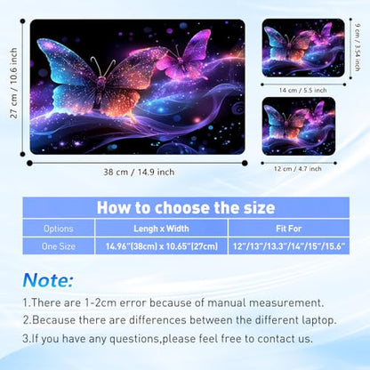 Universal Laptop Skin Sticker Decal with 2 Wrist Pad Skins, Waterproof Scratch Vinyl Cover for 11–15.6 Inch MacBook, HP, Dell, Lenovo, Cutable & Reusable,Glowing Neon Butterfly - color: Glowing Neon Butterfly