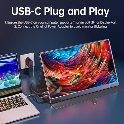 cocopar Portable Monitor 17.3 Inch 1080P FHD 60Hz 100% sRGB Travel Monitor with Speaker HDMI USB-C Second Screen for Laptop MacBook Surface PC Xbox PS4/5, VESA Mountable, with Full Cover Stand - size: 17.3 inch