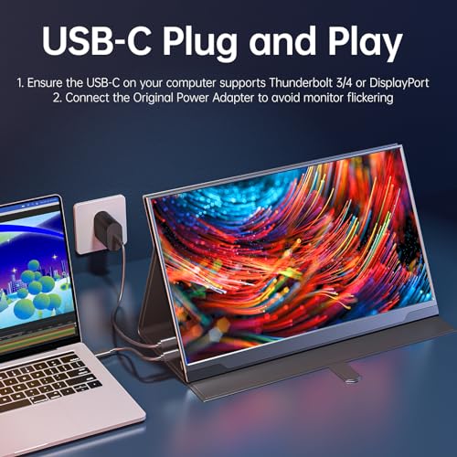 cocopar Portable Monitor 17.3 Inch 1080P FHD 60Hz 100% sRGB Travel Monitor with Speaker HDMI USB-C Second Screen for Laptop MacBook Surface PC Xbox PS4/5, VESA Mountable, with Full Cover Stand - size: 17.3 inch