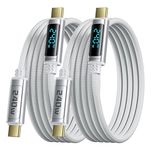 USB C Cable 240W Fast Charging Cord with LED Display, 2Pack 3.3ft, White | Nylon Braid, Compatible with iPhone 17 16 Pro Max Air, iPad Pro, Samsung Galaxy S26 S25, Switch, MacBook Air, Pixel - color: White, size: 3.3+3.3FT