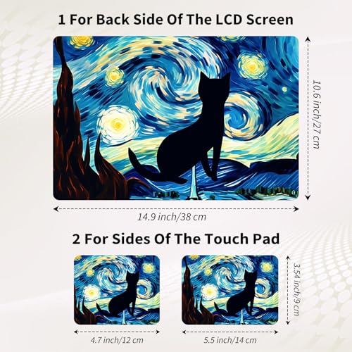 15.6 Inch Laptop Skin Sticker, Reusable Vinyl Cover Protector with 2 Wrist Pad Skins, Removable Waterproof Scratch-Resistant for 12-15.6 Inch Laptop Notebook,Cat and Star - color: Cat And Star