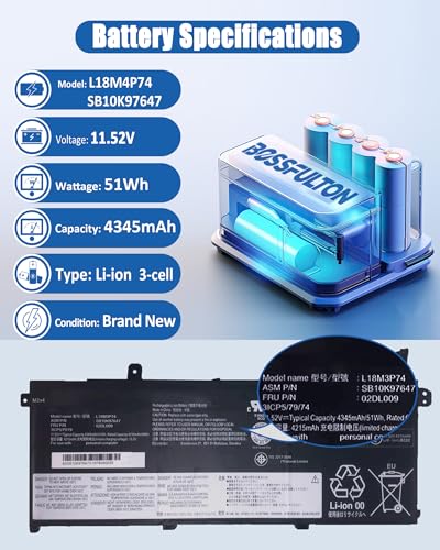 51Wh L18M3P74 L18L3P73 Battery for Lenovo ThinkPad T14 (Gen1/Gen2), T490, T495, P43s & P14s Series Replaces Model 02DL007 SB10K97646 L18C3P72 L18M3P73 - size: 9.5*3.75*0.18 IN L18M3P74
