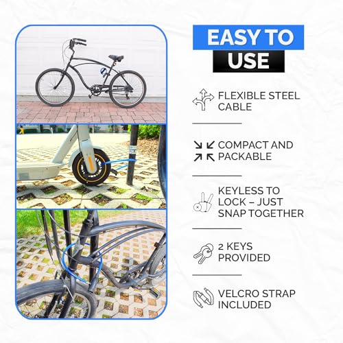 Bike Security Cable Lock Kit (2' or 4') with Keys, 4' | Weatherproof, Vinyl Coated, 10mm Security Cable, Mounting Bracket, Compact, Anti-Theft Protection, Bikes, Bicycles, Scooters - size: 4ft