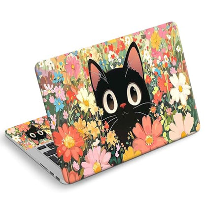 Universal Laptop Skin Sticker Decal, Compatible with MacBook HP Dell Lenovo 12"-15.6", Reusable Vinyl Notebook Cover 3PCS Set, High-Recognition Film-Black Cat in Florals - color: Black Cat in Florals