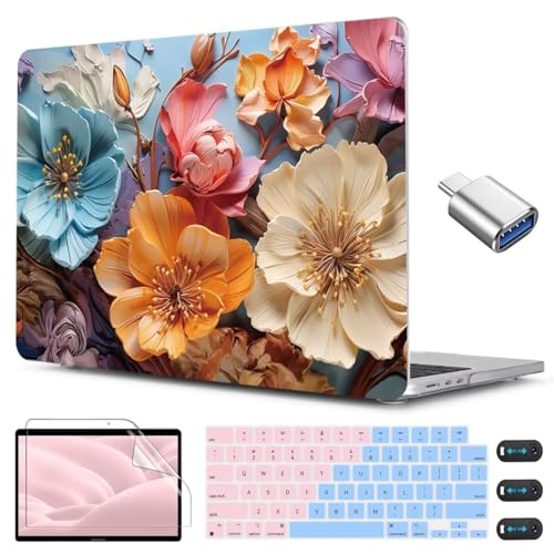 CISSOOK Compatible with MacBook Air 13.6 inch Case 2026 2025 2024 2023 2022 | A3449 A3240 A3113 A2681, 5in1 Set Hard Shell Case Keyboard Cover for MacBook Air 13.6 inch M2 M3 M4 M5, Flower - color: Air13.6inch-Silk Flowers