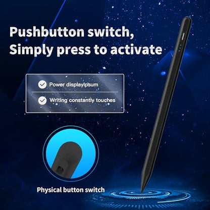 Stylus Pen Android for AMZ Tablet HD 10/Max 11 Compatible with Samsung/Lenovo,Accurate， Push-Button Switch On/Off,Long Battery Life+2Tips(NW Black) - color: NW Black