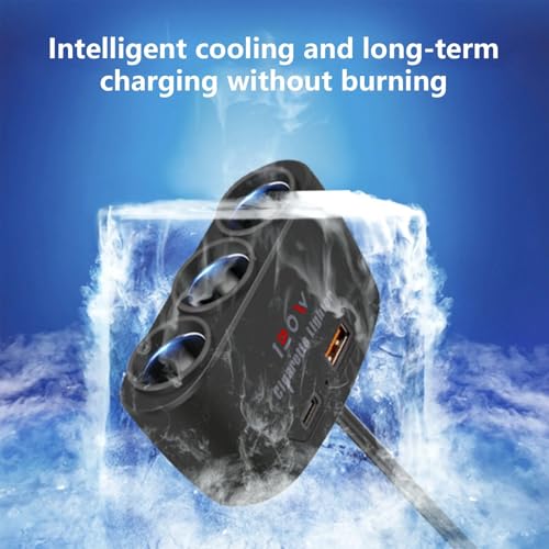 5 in 1 Car Cigarette Lighter Splitter Adapter, Car Charger Adapter with 120w Charge(23.6in Cable), 24V/ 12V Cigarette Lighter Splitter for All Car Devices