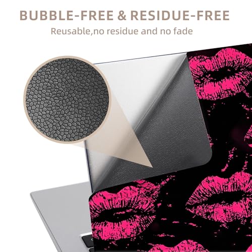 Universal Laptop Skin Sticker for 12/13/14/15.6 Inch Laptops, Reusable Vinyl Laptop Decal Cover, Waterproof Scratch Resistant Notebook Skin with 2 Wrist Pads,Hot Pink Lips Kiss - color: Hot Pink Lips Kiss