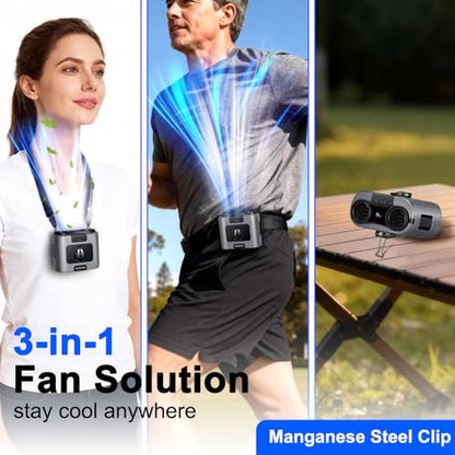 CAZOKASI 2026 Upgrade 20000mAh Waist Clip Fan Wearable Fan Portable Personal Body Fan Powerful Upto 36H Cooling and Heatstroke Prevention Fan (20000mAh/Grey) - size: 20000mAh/Grey
