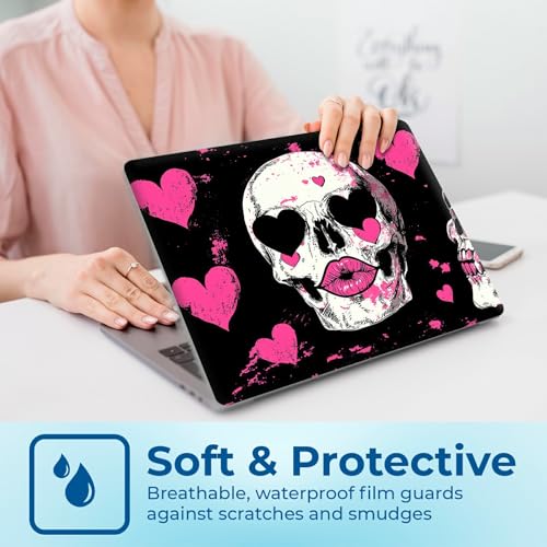 Reusable Universal Laptop Skin Sticker, Cut to Fit for 11.6–15.6 Inch Laptops, Waterproof Protective Film, No-Residue - Pink Hearts Skull - color: Pink Hearts Skull