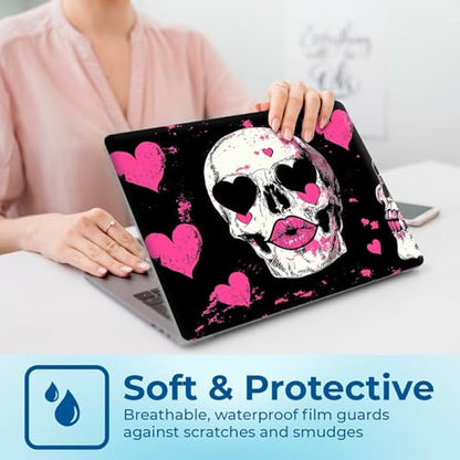 Reusable Universal Laptop Skin Sticker, Cut to Fit for 11.6–15.6 Inch Laptops, Waterproof Protective Film, No-Residue - Pink Hearts Skull - color: Pink Hearts Skull