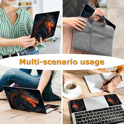 Universal Laptop Skin Sticker with 2 Wrist Pad Decals, 3-Piece Removable Vinyl Laptop Cover, Fire Dragons Waterproof Anti-Scratch, Easy-Trim Fit for 13.3" 14" 15.6" Laptops - color: Fire Dragon