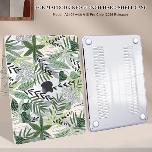 Compatible with MacBook Neo 13 inch Case 2026 Model A3404 Cover, Ultra-Thin Pattern Plastic Hard Shell Case Keyboard Cover Screen Protector Dust Plug, Tropical Green Leaves - color: Tropical Green Leaves