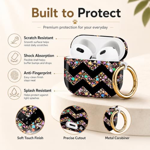 Compatible with AirPod 4 Case 2024, Cute Hard Plastic Protective Cover for Airpod 4th Generation Women, Shockproof Shell Skin with Gold Ring Keychain,Colorful Dots Camouflage - color: Colorful Dots Camouflage