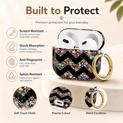 Compatible with AirPod 4 Case 2024, Cute Hard Plastic Protective Cover for Airpod 4th Generation Women, Shockproof Shell Skin with Gold Ring Keychain,Colorful Dots Camouflage - color: Colorful Dots Camouflage