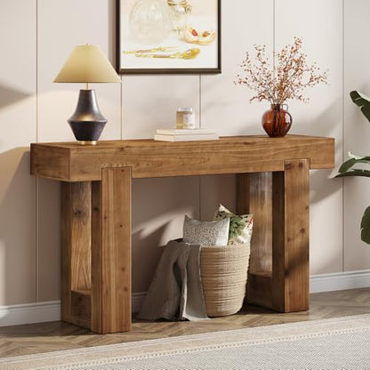 Tribesigns 55-Inch Long Console Table, Solid Wood Rectangular Sofa Table Behind The Couch, Farmhouse Entryway Table for Entrance, Hallway, Living Room (Solid Wood, Warm Brown) - color: Warm Brown(55", Fir Wood)