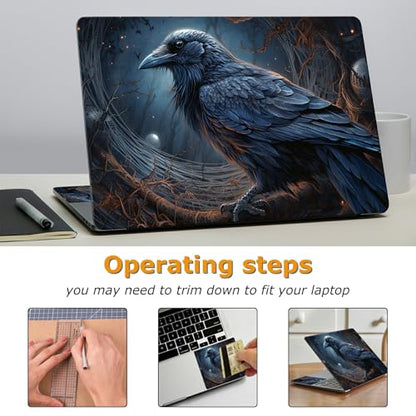 Universal Laptop Skin Sticker with 2 Wrist Pad Decals, 3-Piece Removable Vinyl Laptop Cover, Black Crow Waterproof Anti-Scratch, Easy-Trim Fit for 13.3" 14" 15.6" Laptops - color: Black Crow
