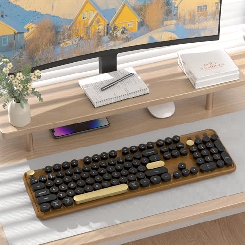 Colorful Wireless Bluetooth Keyboard (Black-Brown) | Connect Up to 3 Devices Simultaneously, 2.4GHz and Dual Mode Bluetooth Keyboard for PC, Laptop, Windows, Mac - color: Black-Brown