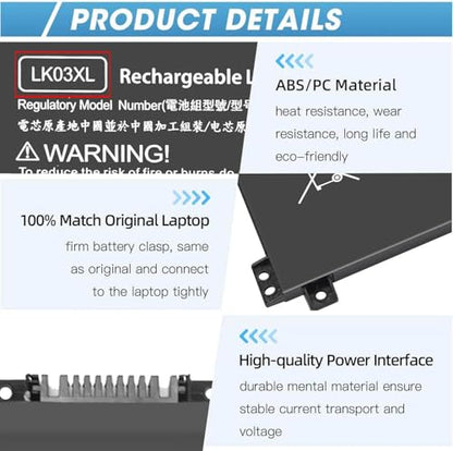 LK03XL L09281-855 Battery for HP Envy X360 Convertible 15m-cn0011dx | for HP Envy X360 15m-cn0012dx 15m-cn0xxx 17m-bw0013dx 17m-ae1xx 15m-bp112dx 916814-855 916368-421 LKO3XL - size: 7.35*3.5*0.5inch LK03XL