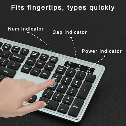 MPTOG Wireless Keyboard and Mouse Combo, Full-Size 104-Key Office Keyboard with 15 Function Keys, Numeric Keypad, Single USB Receiver, Compatible with PC and Laptop(Gray) - color: Gray