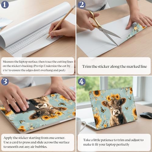 Universal Laptop Skin Sticker Decal,15.6 Inch Laptop Vinyl Cover for 13" 14" 15.6" Laptop,Waterproof Scratch-Resistant Protector Wrap,Reusable with Wrist Pads,Sunflower Highland Calf - color: Sunflower Highland Calf
